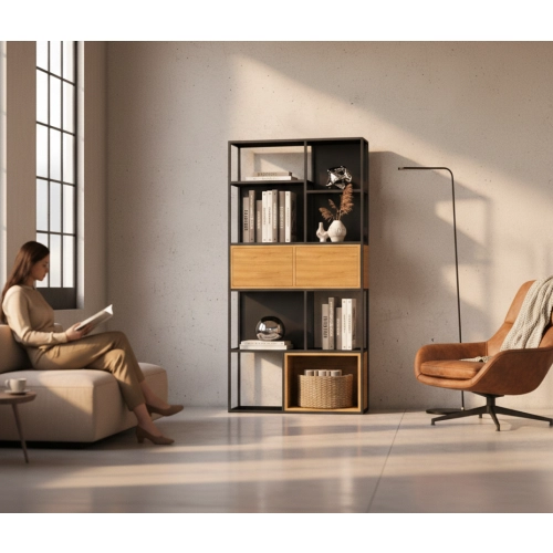 REGAŁ NA KSIĄŻKI METALOWE DREWNO LITE DĄB JESION OLCHA RNK-170